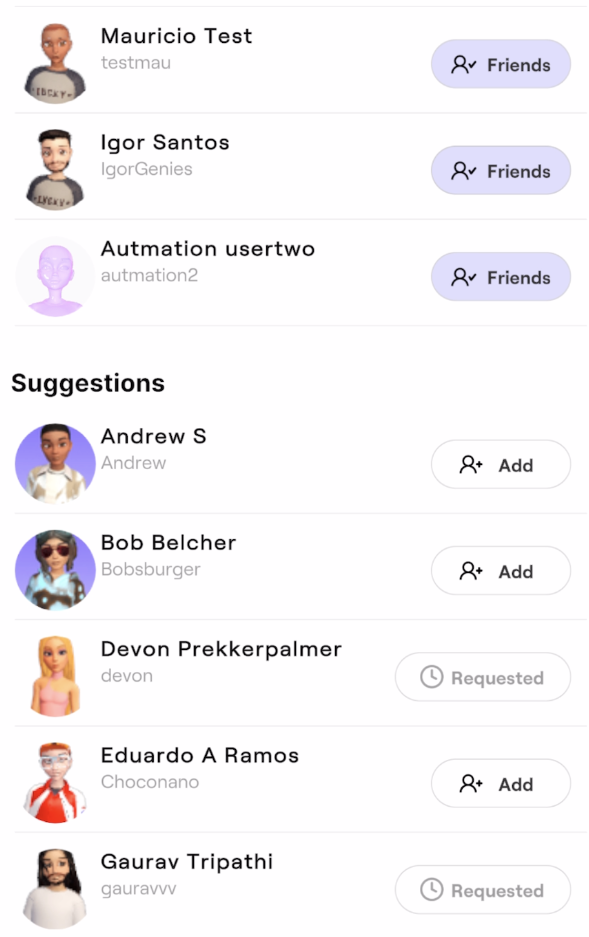 Genies Party friends list